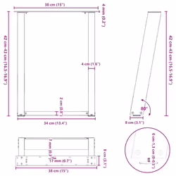cm) vidaXL Console Table Legs U-Shaped Desk Legs Metal Bar Stand DIY 2 pcs Steel - 38 x (42-43