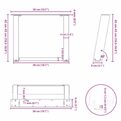 cm) vidaXL Console Table Legs U-Shaped Desk Legs Metal Bar Stand DIY 2 pcs Steel - white, 50 x (42-43
