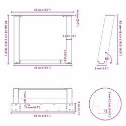 cm) vidaXL Console Table Legs U-Shaped Desk Legs Metal Bar Stand DIY 2 pcs Steel - 50 x (42-43