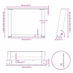cm) vidaXL Console Table Legs U-Shaped Desk Legs Metal Bar Stand DIY 2 pcs Steel - white, 60 x (42-43 - Additional view 9