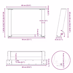 cm) vidaXL Console Table Legs U-Shaped Desk Legs Metal Bar Stand DIY 2 pcs Steel - 60 x (42-43 - Additional view 9