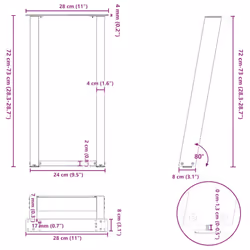 cm) vidaXL Console Table Legs U-Shaped Desk Legs Metal Bar Stand DIY 2 pcs Steel - white, 28 x (72-73 - Additional view 3
