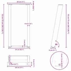 cm) vidaXL Console Table Legs U-Shaped Desk Legs Metal Bar Stand DIY 2 pcs Steel - 28 x (72-73