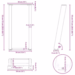 cm) vidaXL Console Table Legs U-Shaped Desk Legs Metal Bar Stand DIY 2 pcs Steel - 38 x (72-73