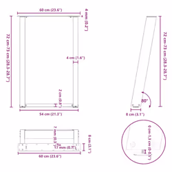 cm) vidaXL Console Table Legs U-Shaped Desk Legs Metal Bar Stand DIY 2 pcs Steel - 60 x (72-73 - Additional view 9