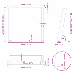 cm) vidaXL Console Table Legs U-Shaped Desk Legs Metal Bar Stand DIY 2 pcs Steel - white, 70 x (72-73