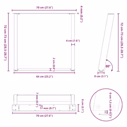 cm) vidaXL Console Table Legs U-Shaped Desk Legs Metal Bar Stand DIY 2 pcs Steel - 70 x (72-73