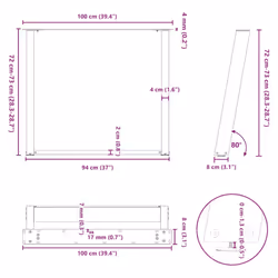 cm) vidaXL Console Table Legs U-Shaped Desk Legs Metal Bar Stand DIY 2 pcs Steel - white, 100 x (72-73