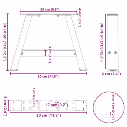 cm) vidaXL Coffee Table Legs A-Shaped Desk Legs Metal Bar Stand DIY 2 pcs Steel - 30 x (30-31 - Additional view 3