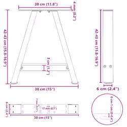 cm) vidaXL Coffee Table Legs A-Shaped Desk Legs Metal Bar Stand DIY 2 pcs Steel - 38 x (42-43 - Additional view 9