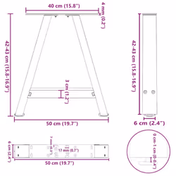 cm) vidaXL Coffee Table Legs A-Shaped Desk Legs Metal Bar Stand DIY 2 pcs Steel - 50 x (42-43 - Additional view 3
