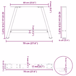 cm) vidaXL Coffee Table Legs A-Shaped Desk Legs Metal Bar Stand DIY 2 pcs Steel - 70 x (42-43 - Additional view 3