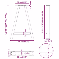 cm) vidaXL Coffee Table Legs A-Shaped Desk Legs Metal Bar Stand DIY 2 pcs Steel - natural, 50 x (72-73 - Additional view 9
