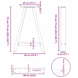 cm) vidaXL Coffee Table Legs A-Shaped Desk Legs Metal Bar Stand DIY 2 pcs Steel - natural, 60 x (72-73 - Additional view 3