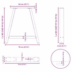 cm) vidaXL Coffee Table Legs A-Shaped Desk Legs Metal Bar Stand DIY 2 pcs Steel - natural, 70 x (72-73 - Additional view 9
