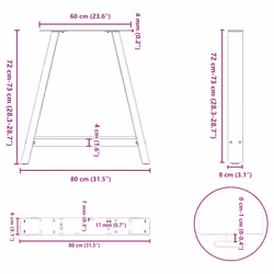 cm) vidaXL Coffee Table Legs A-Shaped Desk Legs Metal Bar Stand DIY 2 pcs Steel - natural, 80 x (72-73 - Additional view 3