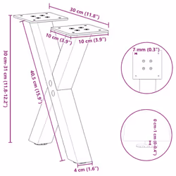 cm (40 mm)/ 2 pcs) vidaXL Dining Table Legs X-Shaped Desk Legs Kitchen Metal Furniture Legs Steel - natural, 30 x (30-31