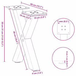 cm (40 mm)/ 2 pcs) vidaXL Dining Table Legs X-Shaped Desk Legs Kitchen Metal Furniture Legs Steel - white, 40 x (30-31