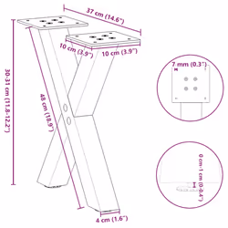 cm (40 mm)/ 2 pcs) vidaXL Dining Table Legs X-Shaped Desk Legs Kitchen Metal Furniture Legs Steel - natural, 37 x (30-31