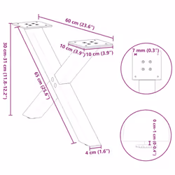 cm (40 mm)/ 2 pcs) vidaXL Dining Table Legs X-Shaped Desk Legs Kitchen Metal Furniture Legs Steel - natural, 60 x (30-31