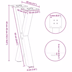 cm (40 mm)/ 2 pcs) vidaXL Dining Table Legs X-Shaped Desk Legs Kitchen Metal Furniture Legs Steel - black, 28 x (42-43