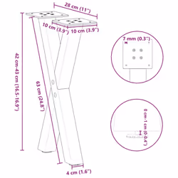 cm (40 mm)/ 2 pcs) vidaXL Dining Table Legs X-Shaped Desk Legs Kitchen Metal Furniture Legs Steel - natural, 28 x (42-43