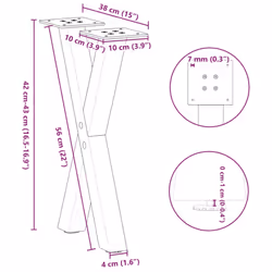 cm (40 mm)/ 2 pcs) vidaXL Dining Table Legs X-Shaped Desk Legs Kitchen Metal Furniture Legs Steel - black, 38 x (42-43