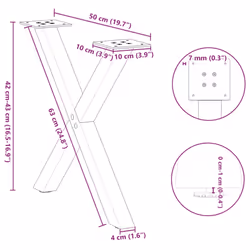 cm (40 mm)/ 2 pcs) vidaXL Dining Table Legs X-Shaped Desk Legs Kitchen Metal Furniture Legs Steel - white, 50 x (42-43
