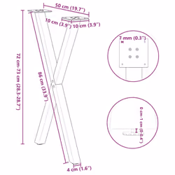 cm (40 mm)/ 2 pcs) vidaXL Dining Table Legs X-Shaped Desk Legs Kitchen Metal Furniture Legs Steel - natural, 50 x (72-73