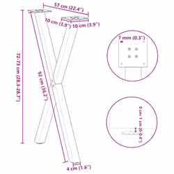 cm (40 mm)/ 2 pcs) vidaXL Dining Table Legs X-Shaped Desk Legs Kitchen Metal Furniture Legs Steel - natural, 57 x (72-73