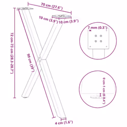 cm (40 mm)/ 2 pcs) vidaXL Dining Table Legs X-Shaped Desk Legs Kitchen Metal Furniture Legs Steel - natural, 70 x (72-73