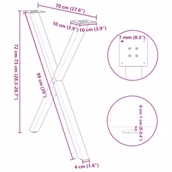cm (40 mm)/ 2 pcs) vidaXL Dining Table Legs X-Shaped Desk Legs Kitchen Metal Furniture Legs Steel - black, 80 x (72-73