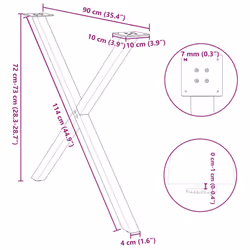 cm (40 mm)/ 2 pcs) vidaXL Dining Table Legs X-Shaped Desk Legs Kitchen Metal Furniture Legs Steel - natural, 90 x (72-73