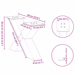 cm (80 mm)/ 2 pcs) vidaXL Dining Table Legs X-Shaped Desk Legs Kitchen Metal Furniture Legs Steel - natural, 60 x (30-31