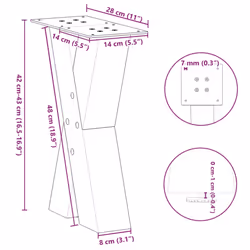 cm (80 mm)/ 2 pcs) vidaXL Dining Table Legs X-Shaped Desk Legs Kitchen Metal Furniture Legs Steel - black, 28 x (42-43