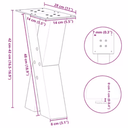 cm (80 mm)/ 2 pcs) vidaXL Dining Table Legs X-Shaped Desk Legs Kitchen Metal Furniture Legs Steel - anthracite, 28 x (42-43