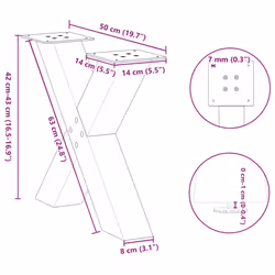 cm (80 mm)/ 2 pcs) vidaXL Dining Table Legs X-Shaped Desk Legs Kitchen Metal Furniture Legs Steel - black, 50 x (42-43