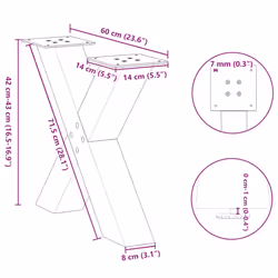 cm (80 mm)/ 2 pcs) vidaXL Dining Table Legs X-Shaped Desk Legs Kitchen Metal Furniture Legs Steel - natural, 60 x (42-43