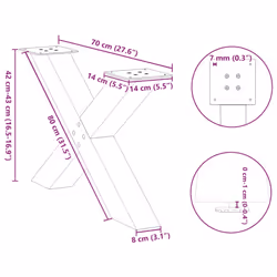 cm (80 mm)/ 2 pcs) vidaXL Dining Table Legs X-Shaped Desk Legs Kitchen Metal Furniture Legs Steel - black, 70 x (42-43