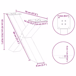 cm (80 mm)/ 2 pcs) vidaXL Dining Table Legs X-Shaped Desk Legs Kitchen Metal Furniture Legs Steel - white, 70 x (42-43 - Additional view 9