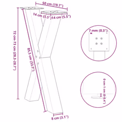 cm (80 mm)/ 2 pcs) vidaXL Dining Table Legs X-Shaped Desk Legs Kitchen Metal Furniture Legs Steel - black, 50 x (72-73