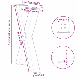 cm (80 mm)/ 2 pcs) vidaXL Dining Table Legs X-Shaped Desk Legs Kitchen Metal Furniture Legs Steel - black, 60 x (72-73