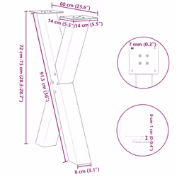 cm (80 mm)/ 2 pcs) vidaXL Dining Table Legs X-Shaped Desk Legs Kitchen Metal Furniture Legs Steel - natural, 60 x (72-73