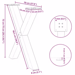 cm (80 mm)/ 2 pcs) vidaXL Dining Table Legs X-Shaped Desk Legs Kitchen Metal Furniture Legs Steel - white, 70 x (72-73
