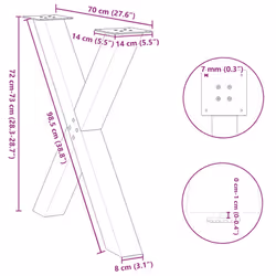 cm (80 mm)/ 2 pcs) vidaXL Dining Table Legs X-Shaped Desk Legs Kitchen Metal Furniture Legs Steel - anthracite, 70 x (72-73 - Additional view 3