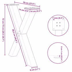 cm (80 mm)/ 2 pcs) vidaXL Dining Table Legs X-Shaped Desk Legs Kitchen Metal Furniture Legs Steel - natural, 70 x (72-73