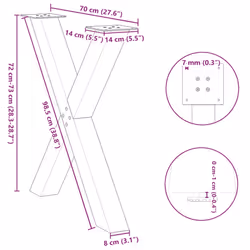 cm (80 mm)/ 3 pcs) vidaXL Dining Table Legs X-Shaped Desk Legs Kitchen Metal Furniture Legs Steel - natural, 70 x (72-73