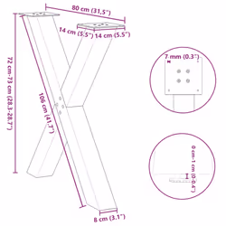 cm (80 mm)/ 3 pcs) vidaXL Dining Table Legs X-Shaped Desk Legs Kitchen Metal Furniture Legs Steel - white, 80 x (72-73