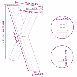 cm (80 mm)/ 3 pcs) vidaXL Dining Table Legs X-Shaped Desk Legs Kitchen Metal Furniture Legs Steel - anthracite, 80 x (72-73