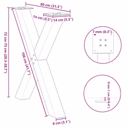 cm (80 mm)/ 3 pcs) vidaXL Dining Table Legs X-Shaped Desk Legs Kitchen Metal Furniture Legs Steel - natural, 80 x (72-73